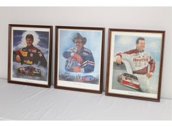 3 Framed NASCAR Portraits By Jeanne Barnes 12 X 15