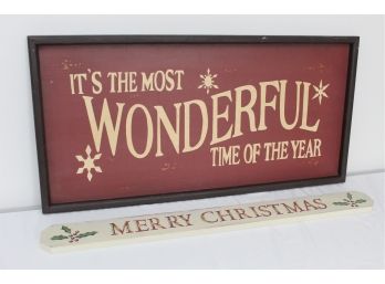 Two Of Holiday Signs Including Pottery Barn - 36 X 18 & 36.5 X 3.5
