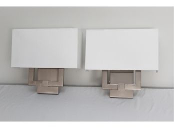 Pair Of Silver Colored Wall Sconces With Shades
