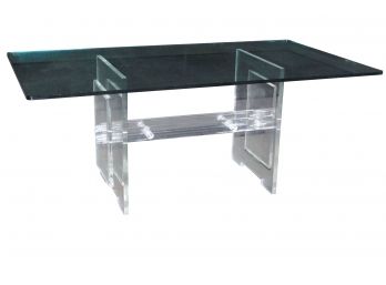 Lucite Base Glass Top Table 73 1/2  X 41 X 30 1/2