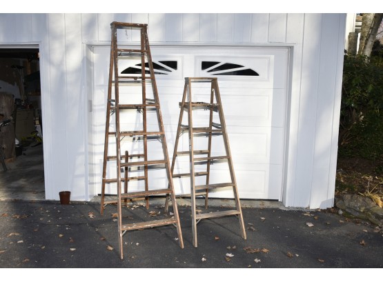 Pair Of Old Wooden Ladders 6ft And 8ft
