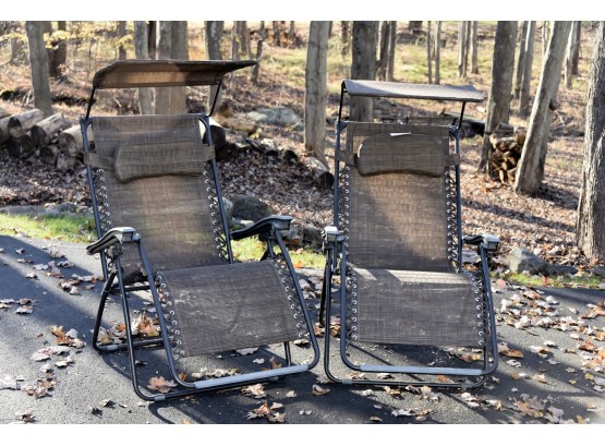 Pair Of Folding Chaise Loungers With Sun Cover