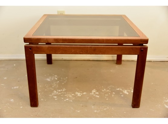 Walnut Coffee Table With Smoked Glass Top 29.5 X 29.5 X 19