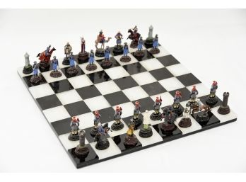 Black And White Marble Chess Board With Ornate  Pieces READ