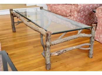 Handmade Custom Real Tree Branch Table With Beveled Glass Top