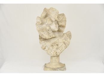 Antique Carved Soapstone Bust On Pedestal 13 X 24