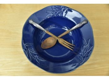 Blue Bowl With Sterling Handle Utensils