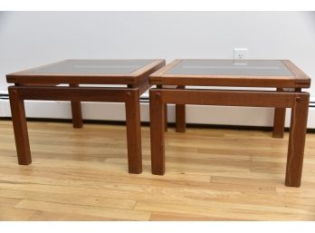 Pair Of Walnut Side Tables 22 X 22 X 15.5