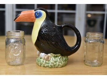 Tucan Pitcher With Pair Of Mason Jars