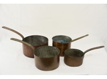 Set Of Antique Copper Pots