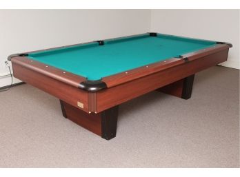 Pool Table With Cues And Wall Rack