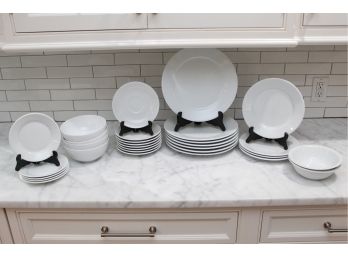 Apilico 30 Piece Fine China White Dish Set With  Crate & Barrel Bowls
