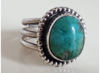 Custom Made Sterling Silver And Turquoise Ring 7g (jewelry Lot 8)