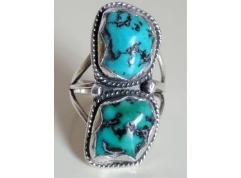 Custom Made Sterling Silver And Turquoise Ring 8g (jewelry Lot 6)