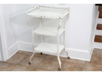 Refinished 3 Tier Vintage Cart With White Glass Shelves 21 X 16.5 X 34
