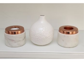 Copper And White Marble Tea Lites With Crate And Barrel Vase