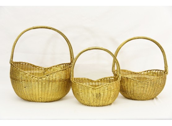 Trio Of Gold Colored Baskets
