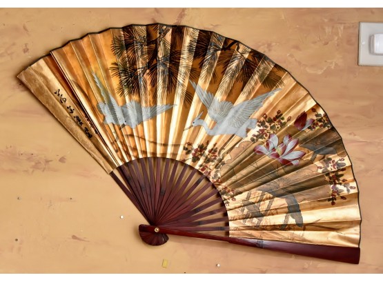 Large Asian Folding Fan Over 3 Feet Long
