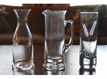 Trio Of Glass Vases & Pitchers