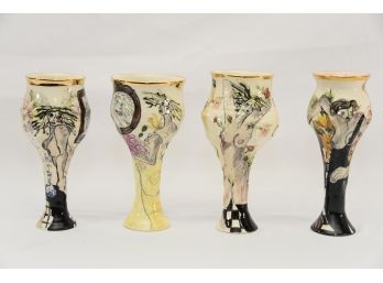 Laney K. Oxman Hand Painted Nude Woman Bud Vases (Right)