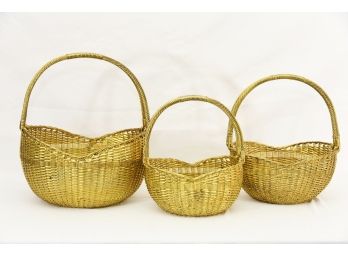 Trio Of Gold Colored Baskets