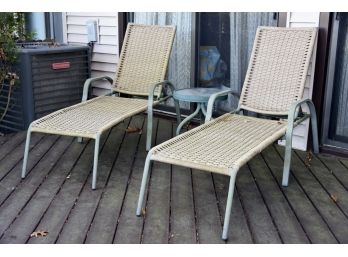 Pair Of Chaise Lounge Chairs With Small Side Table
