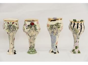 Laney K. Oxman Hand Painted Nude Woman Bud Vases (Left)