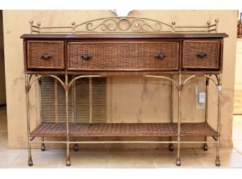Brown Rattan Console Table 49 X 17.5 X 38