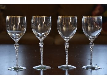 Set Of 4 Lenox Gold Rim Crystal Wine Glasses