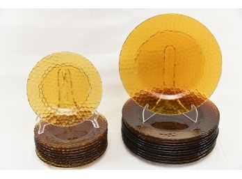 Set Of Amber Honeycomb Pattern Dishes 22 Total