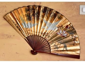 Large Asian Folding Fan Over 3 Feet Long