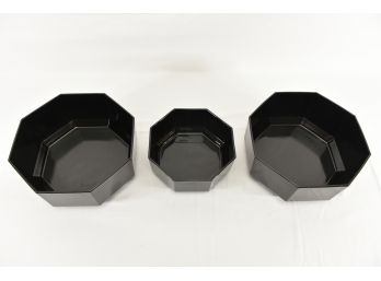 Trio Of Arcoroc Black Octagonal Bowls Made In France