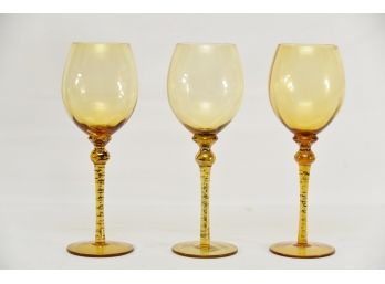 Set Of 3 Amber Wine Glasses