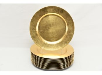 Set Of 12 Lacquer Ware Gold Charger Plates