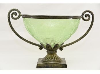 Large 'Montagee' Dual Handle Green Glass Pedestal Bowl