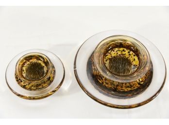 Two Amber Glass Flower Holders