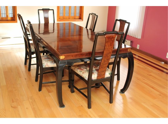 Vintage Chinoiserie Style Cherry Walnut Dining Table & Chairs By American Of Martinsville 72 X 44 X 31 1/2