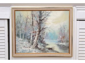 Winter Scene Oil On Canvas 22 X 18
