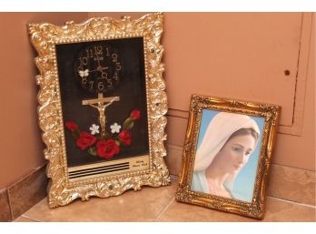Melody Flower Clock & Virgin Mary Framed Print (15' X 21' & 10' X 12.5')