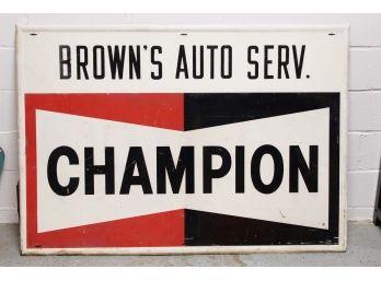 Vintage Brown's Auto Serv. Champion Sign 59.5 X 42
