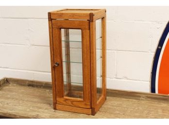 Small Wood Cabinet Display Case With Glass Shelves & Key 10 X11 X 24