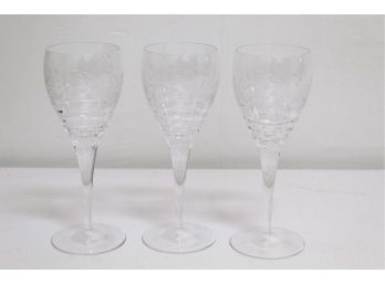 Trio Of Miller Rogaska Floral Etched Wine Glasses