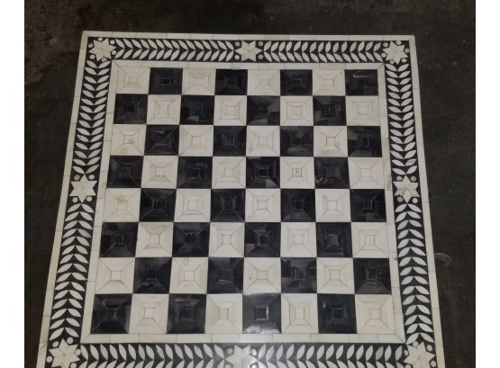 Black & White Checker Topped Table With Metal Base