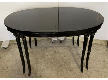 Neoclassical Inspired Dining Table-Black Veneer With Gold Basket Weave Design
