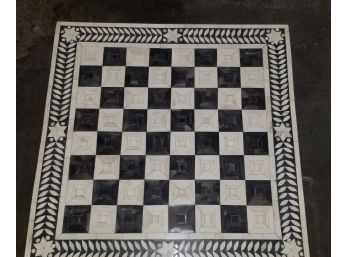 Black & White Checker Topped Table With Metal Base