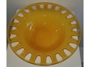 Carnival Glass Inspired Yellow-Orange Bowl With Cutout Edge #1