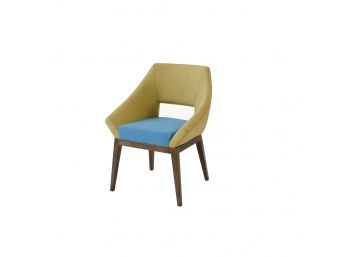 Mid Century Modern Inspired Color Blocked Chair With Cutout Back-Blue & Green