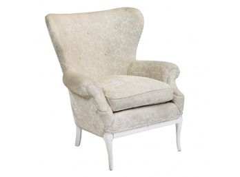 Burnout Velvet Wing Chair With Painted White Frame & Button Detail