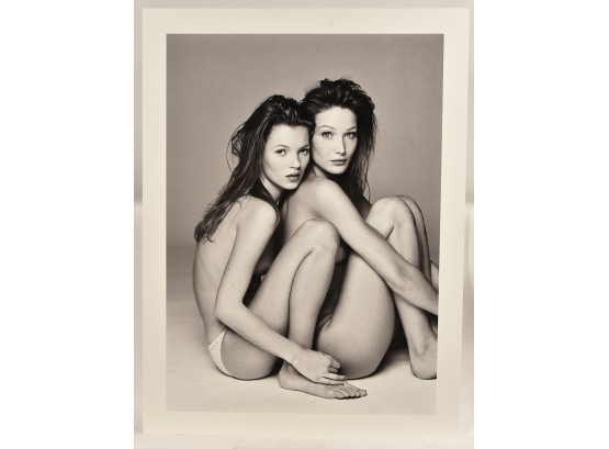 PATRICK DEMARCHELIER 'Carla Bruni And Kate Moss' Image Nude Black And White Photo On Board 40 X 53 -Art Lot 10