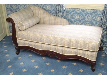 Luxurious Cox Furniture Custom Upholstered Chaise With Mahogany Legs